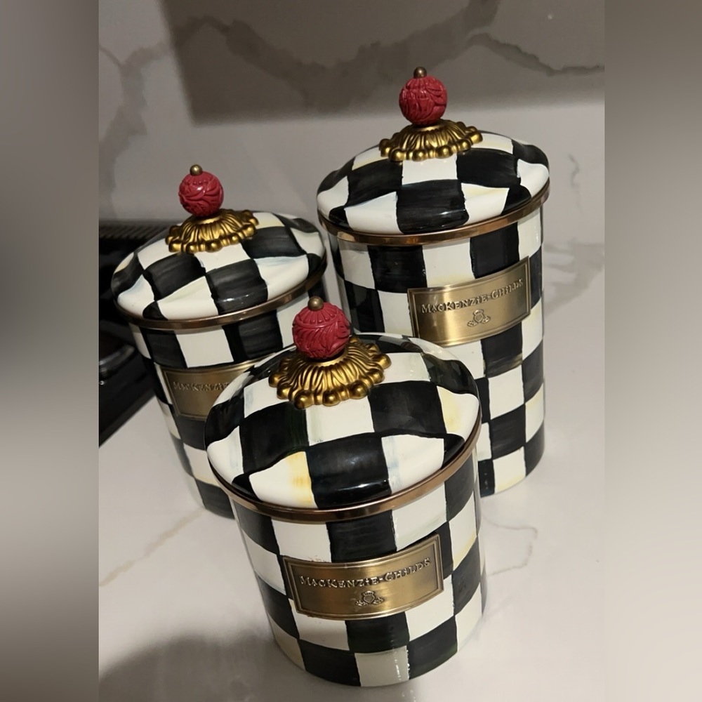 MacKenzie-Childs Courtly Check Canisters and Tea Kettle